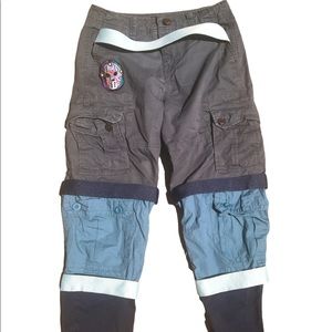 Custom made multicolor blue cargo pants with Jason horror patch